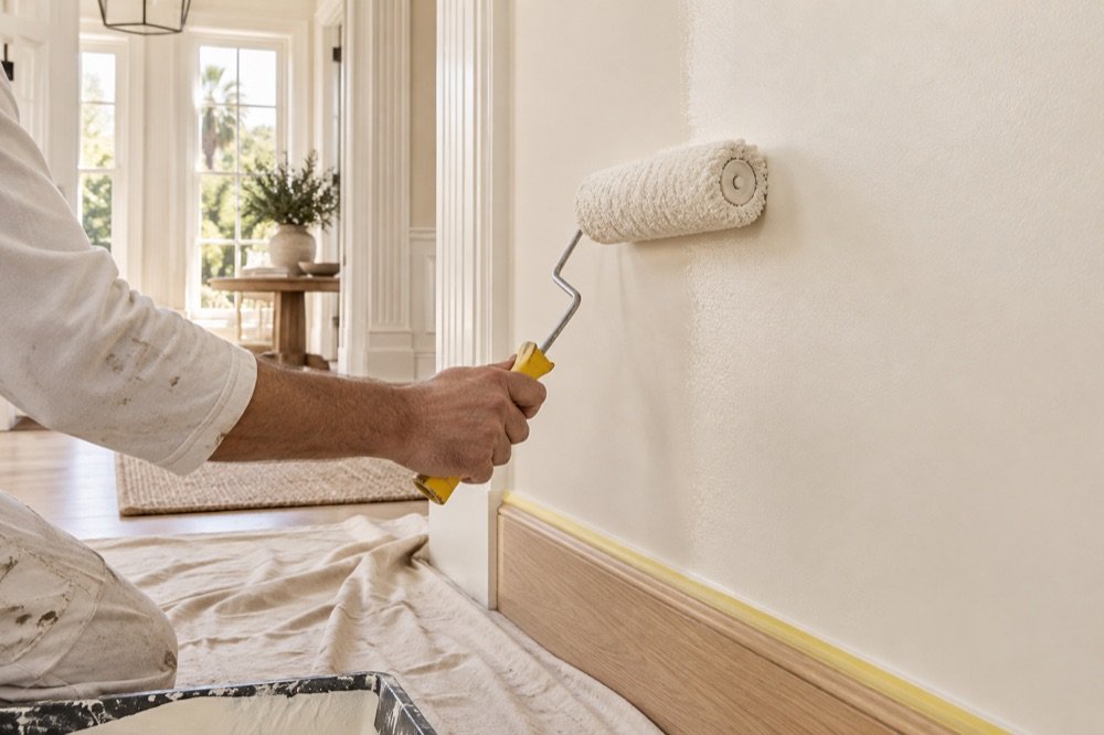 Interior wall painting using a roller