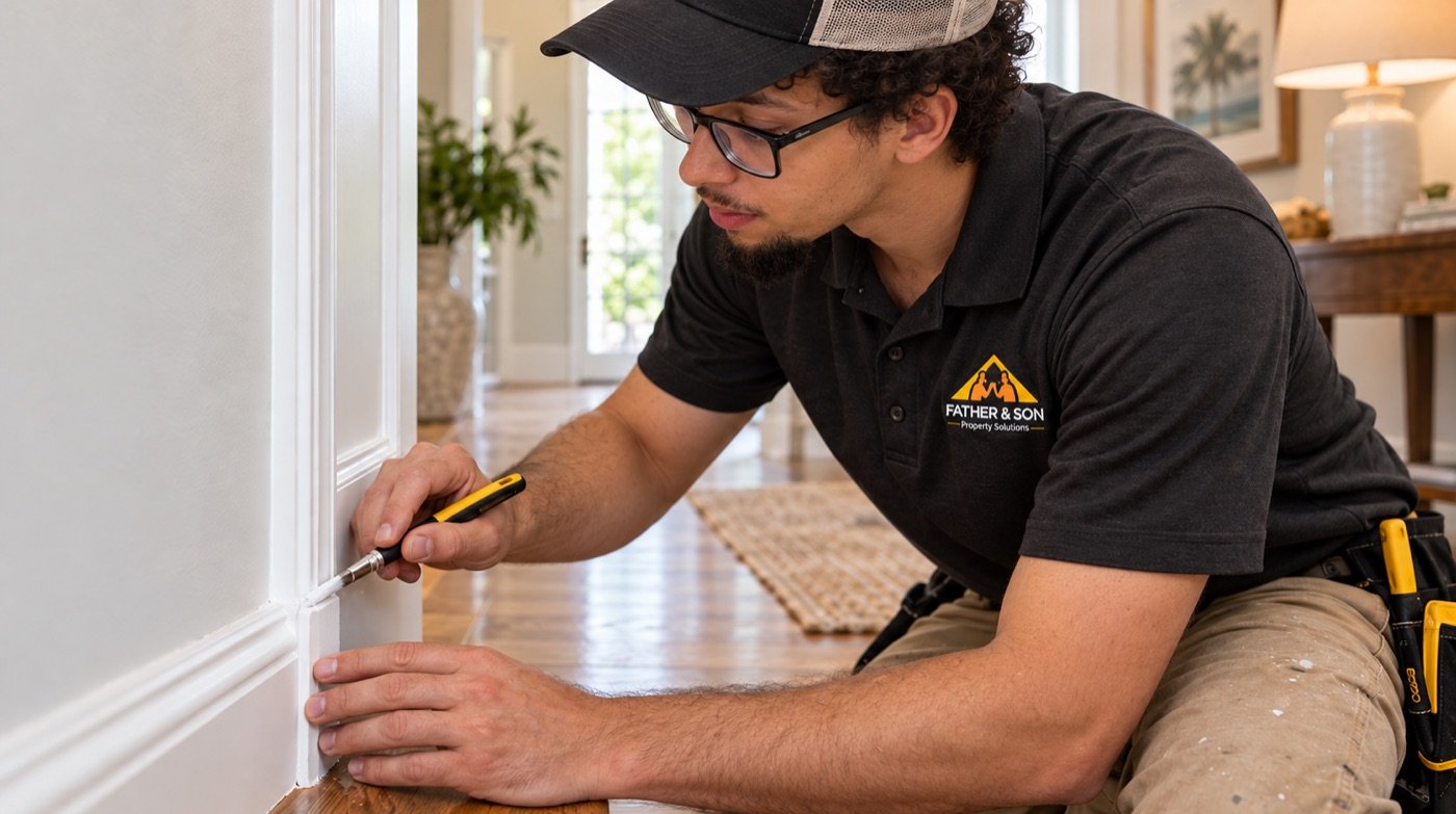 Technician measuring trim details