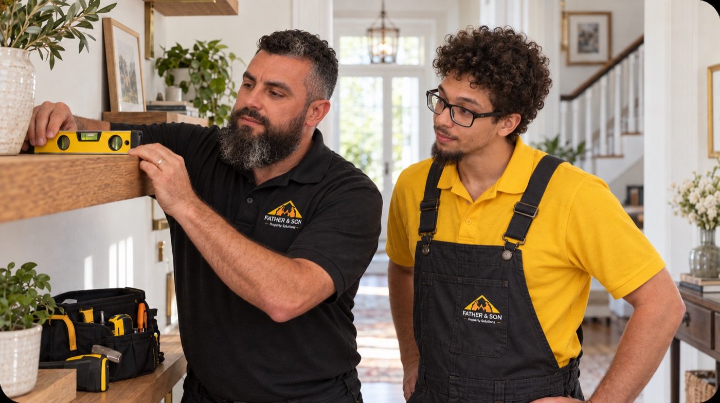 Father and son team working together