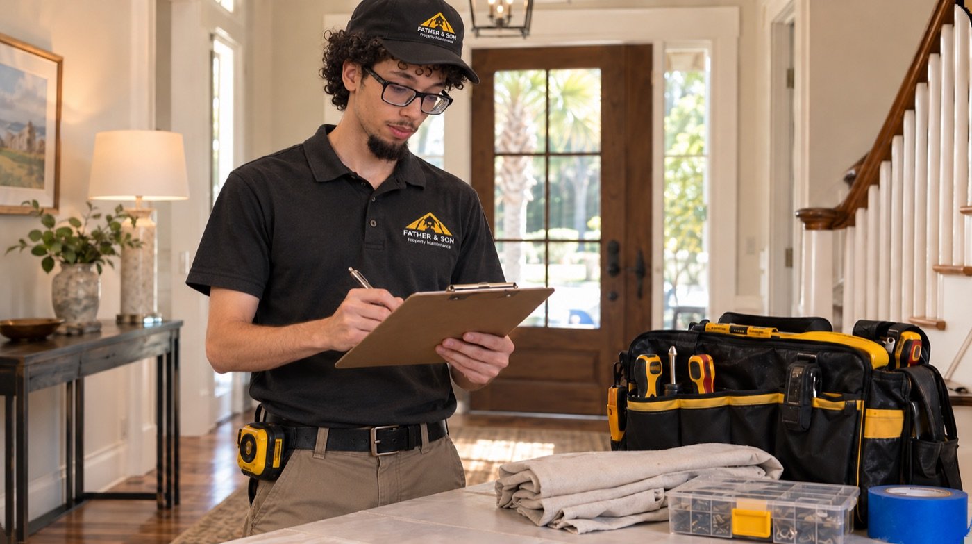 Technician reviewing a checklist
